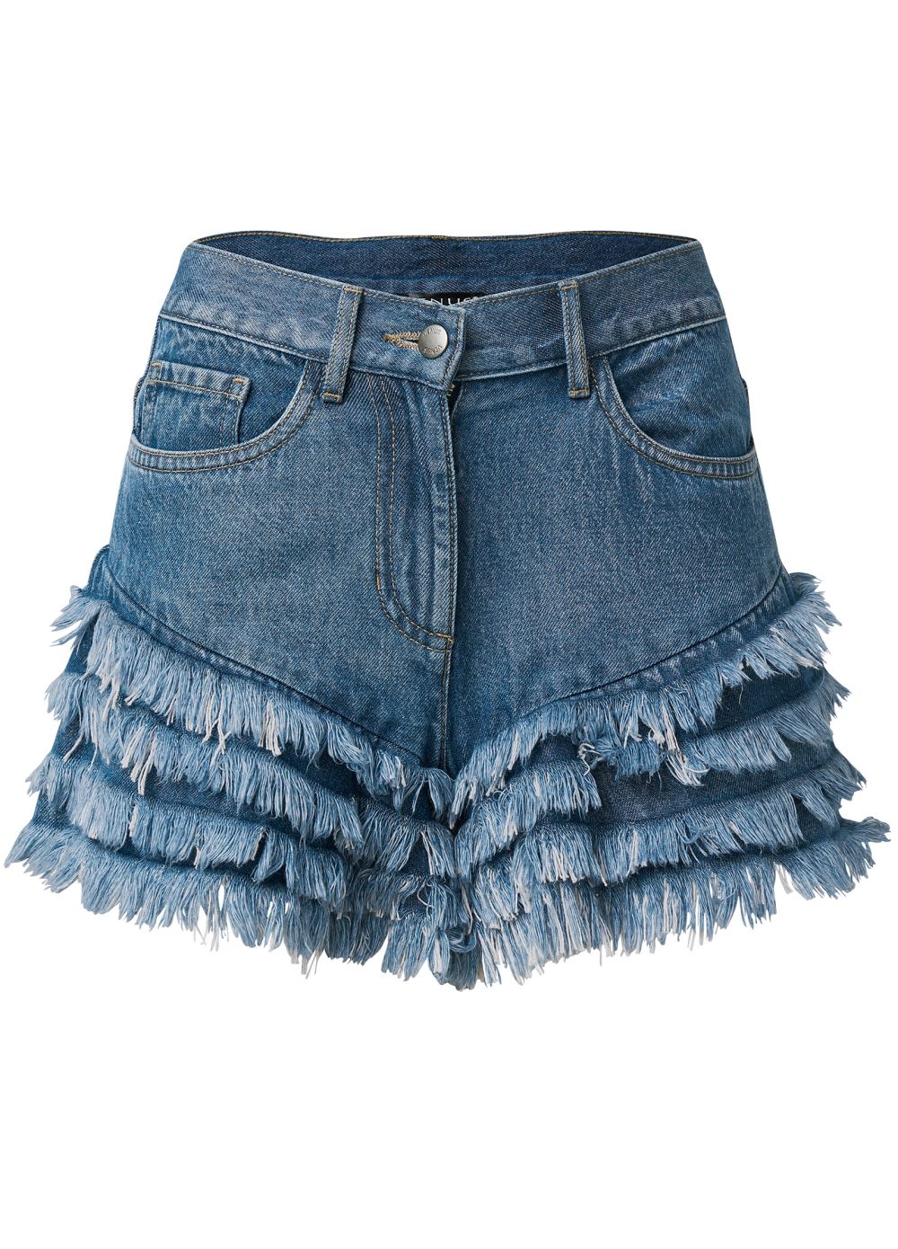 Venus Plus Size Frayed Ruffle Jean Shorts - Medium Wash