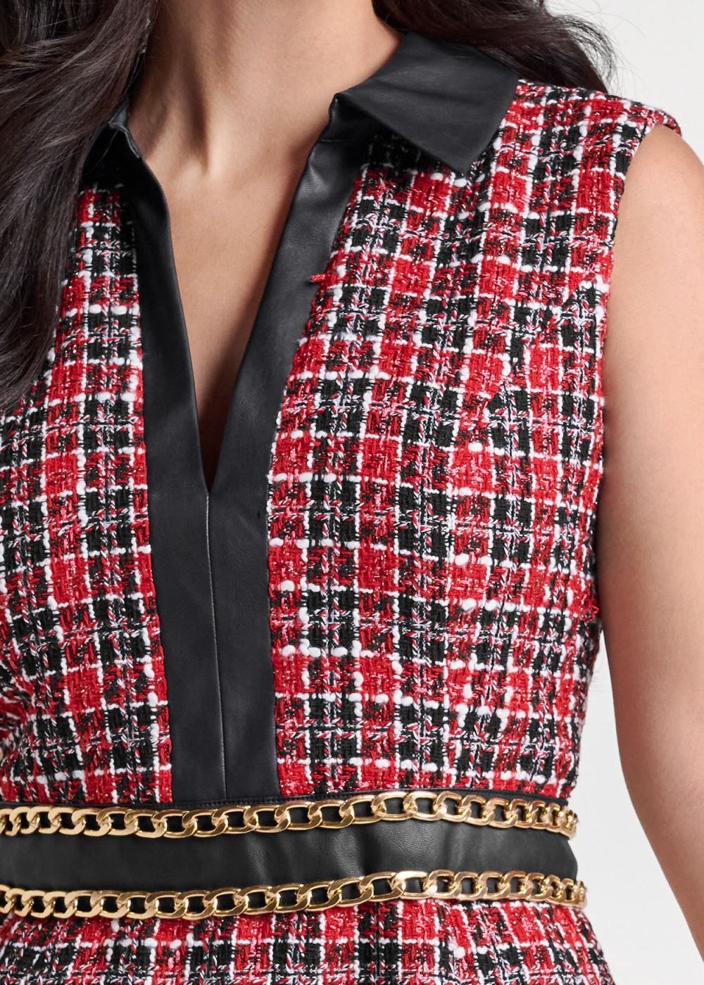 Venus Red & Black COLLARED TWEED DRESS