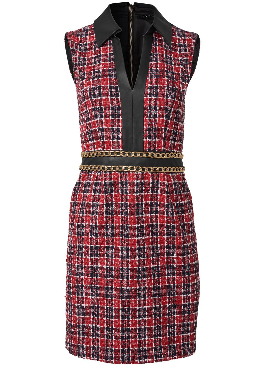 Venus Red & Black COLLARED TWEED DRESS
