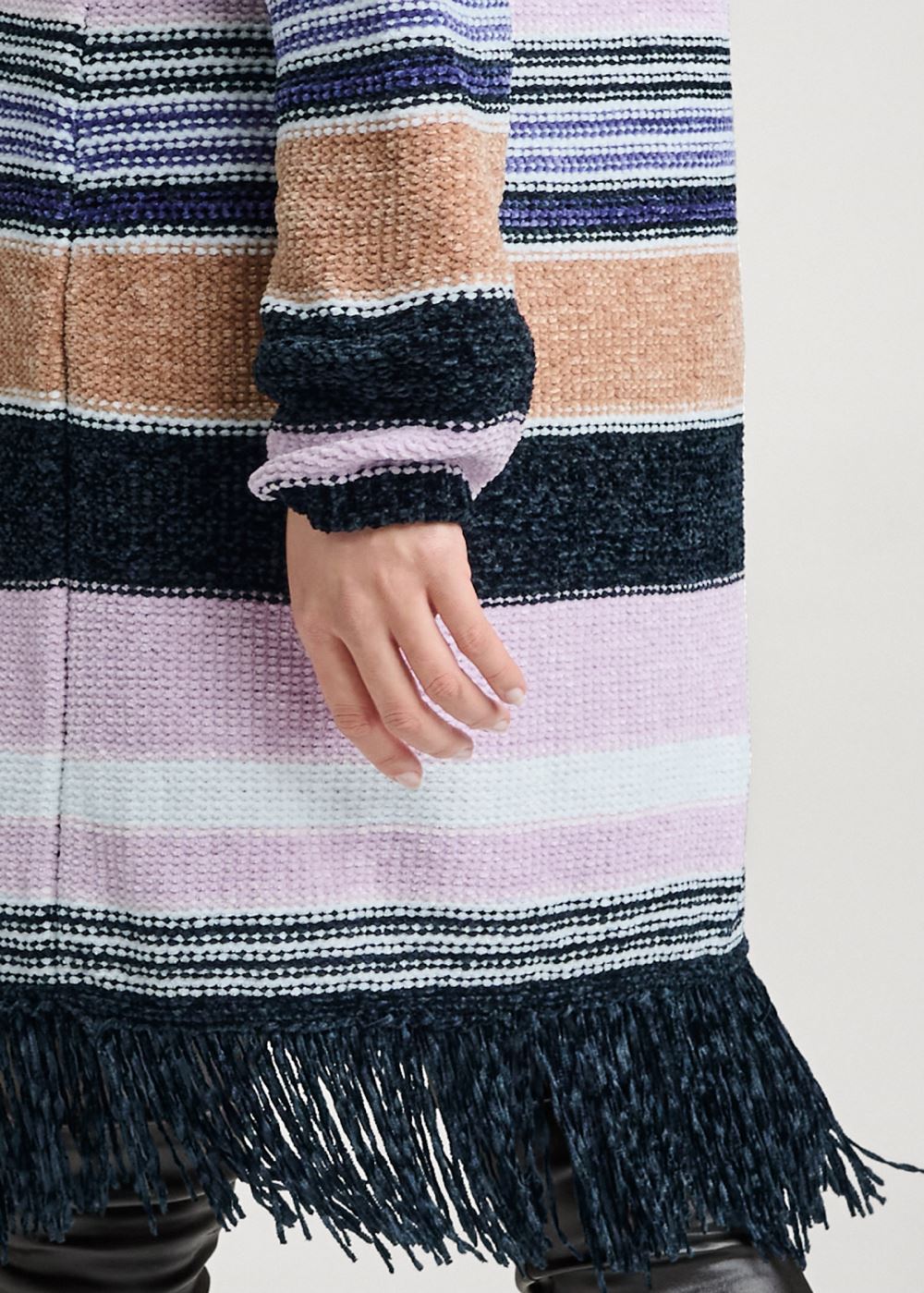 Venus Plus Size Chenille Striped Cardigan in Purple Multi