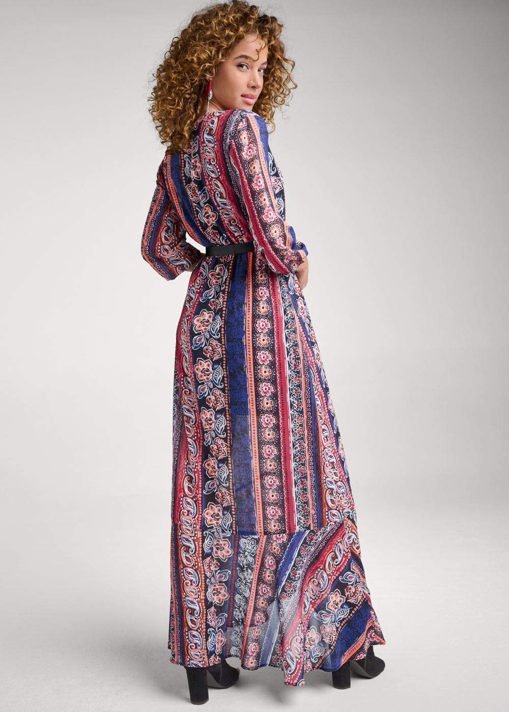 Venus Orange Multi PRINTED STRIPE LONG DRESS