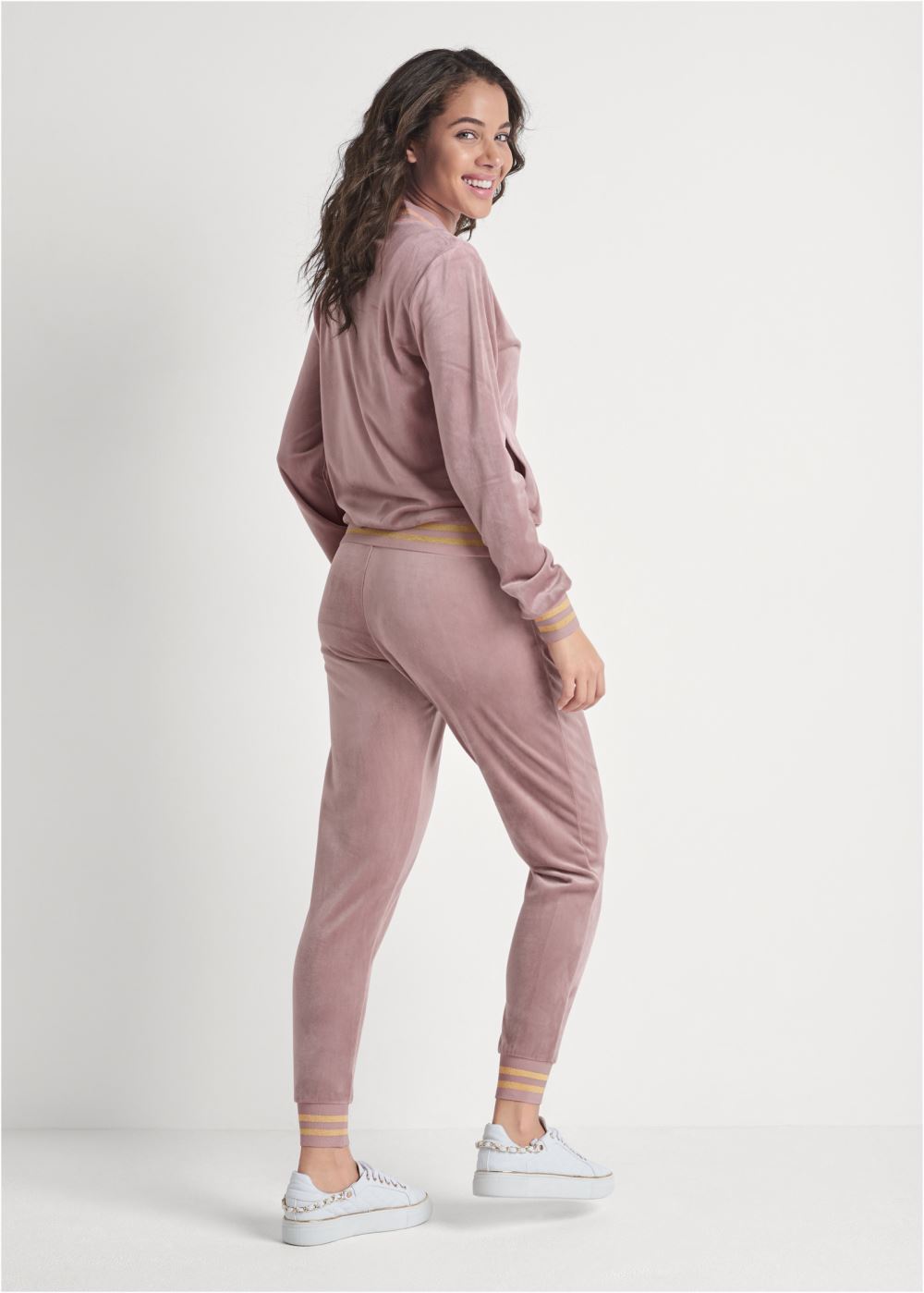 Venus Plus Size Striped Velour Pant Set in Light Pink