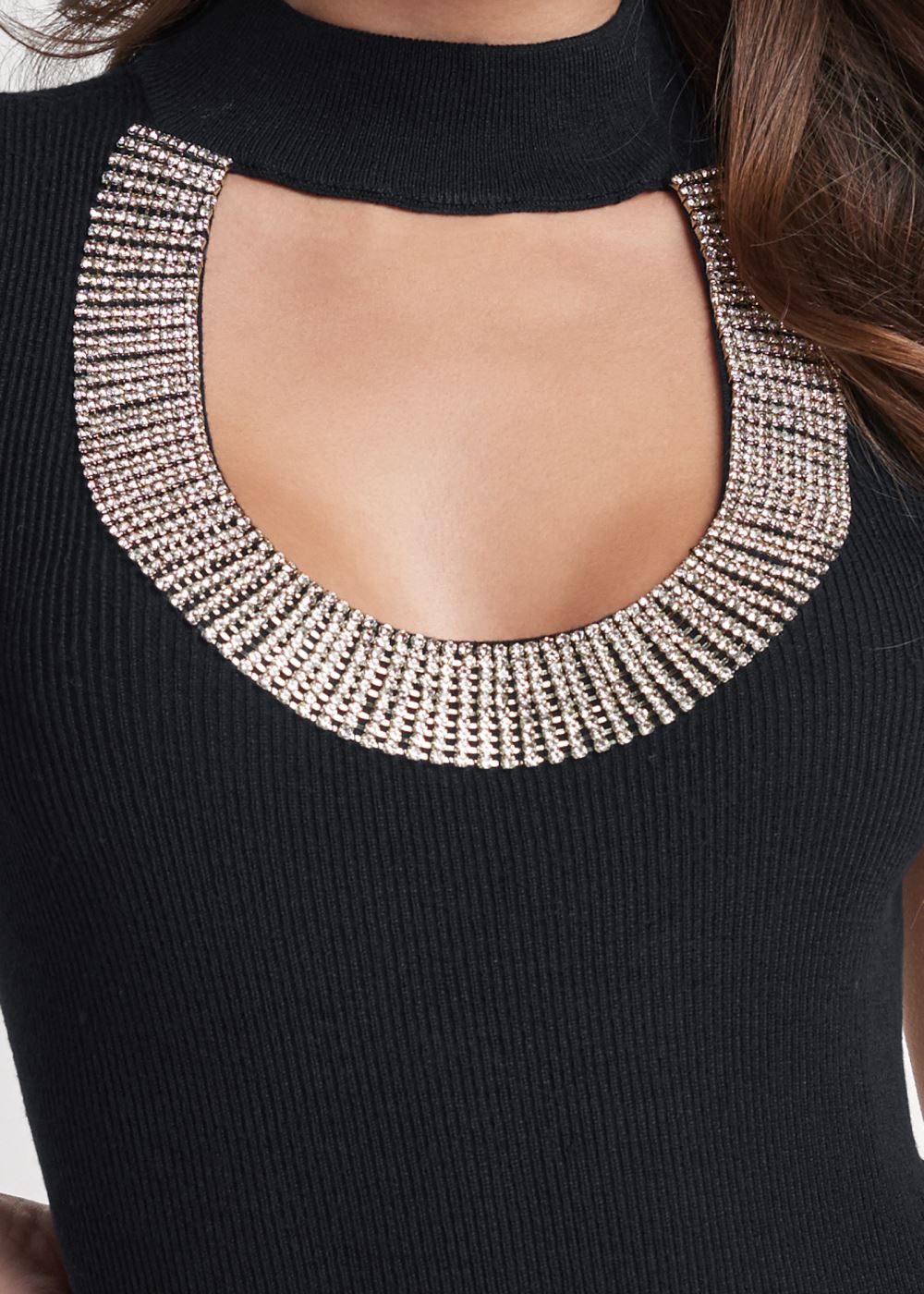 Venus Plus Size Rhinestone Trim Sweater in Black