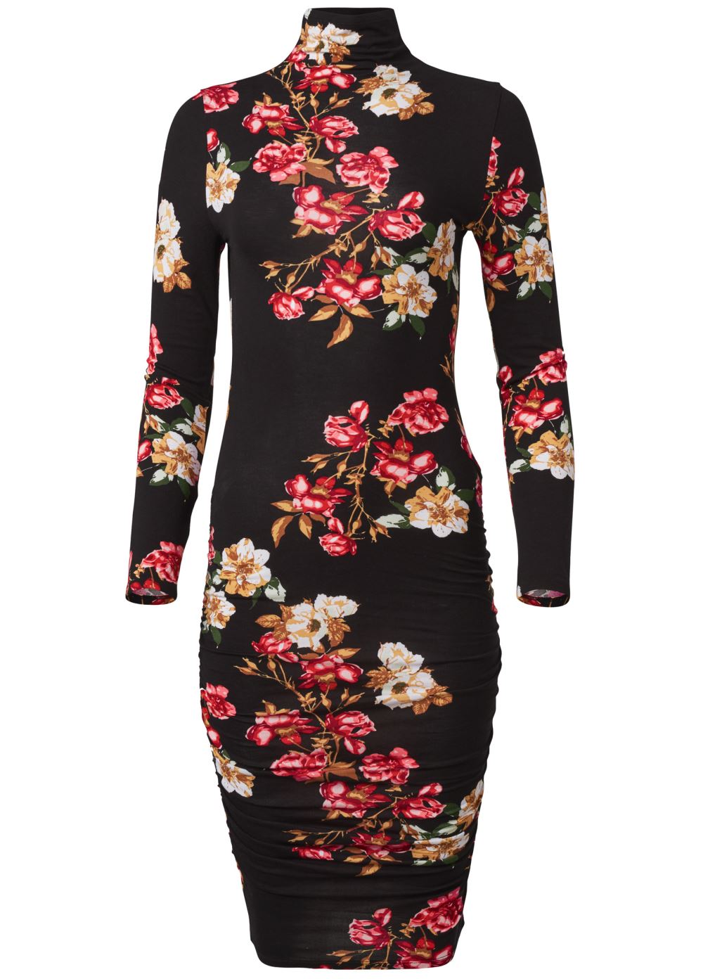 Venus Red Multi LONG SLEEVE RUCHED DRESS