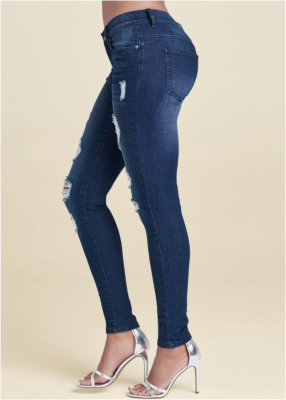 Venus Plus Size Ripped Skinny Jeans in Dark Wash