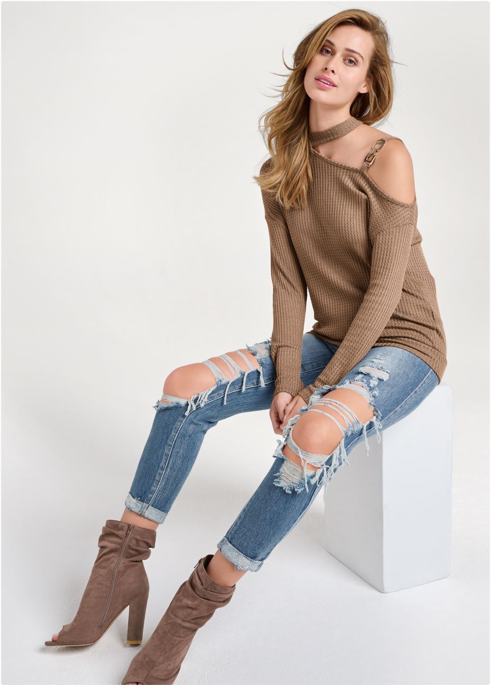 Venus Plus Size Chain Strap Waffle Knit Top