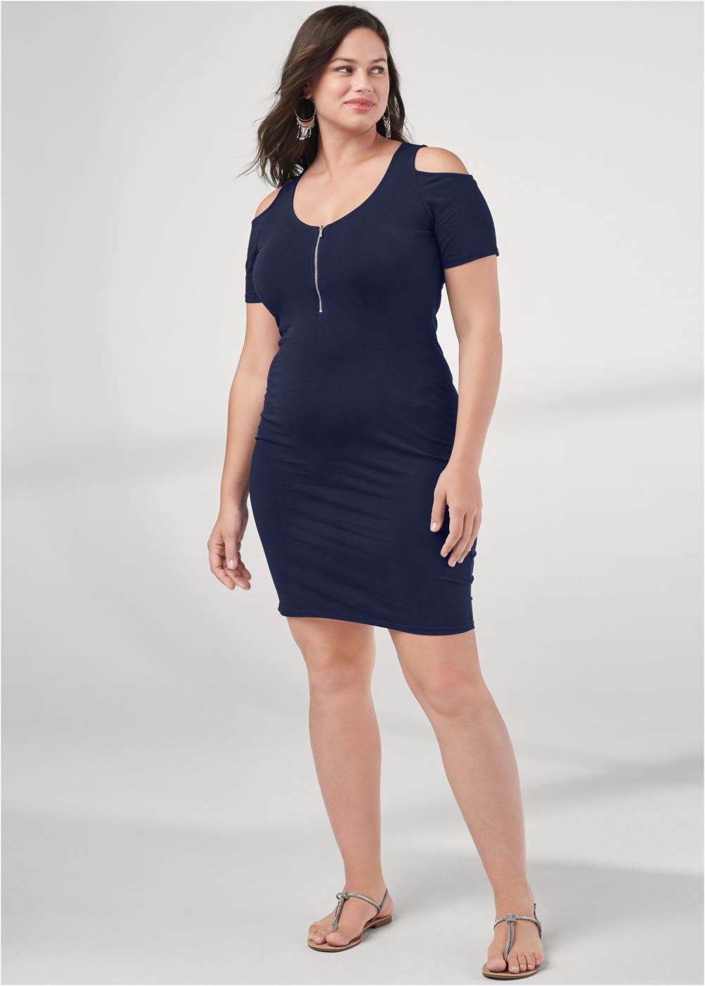 Venus Navy Cold-Shoulder Mini Dress