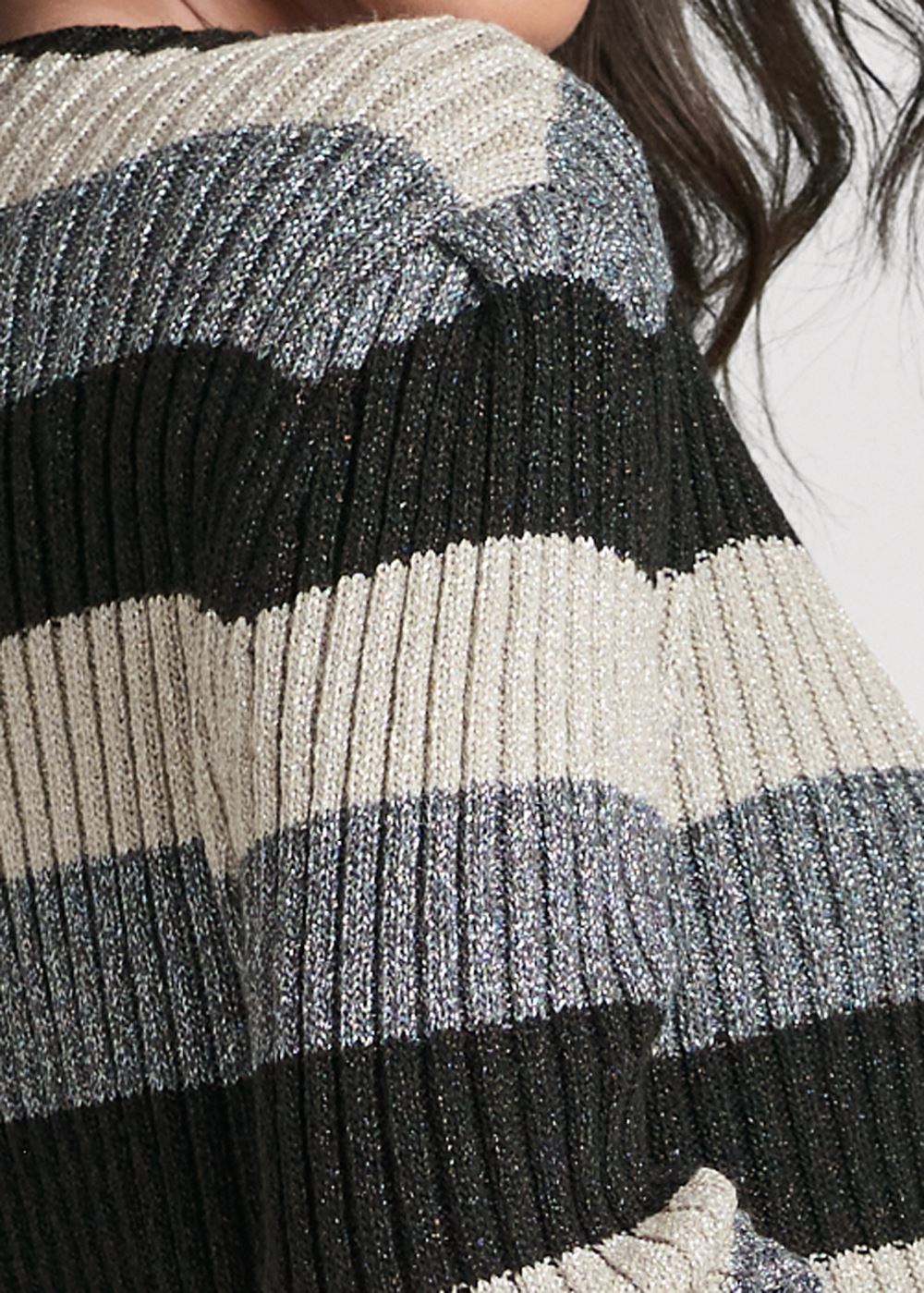 Venus Plus Size Striped Ribbed Cardigan in Black Multi