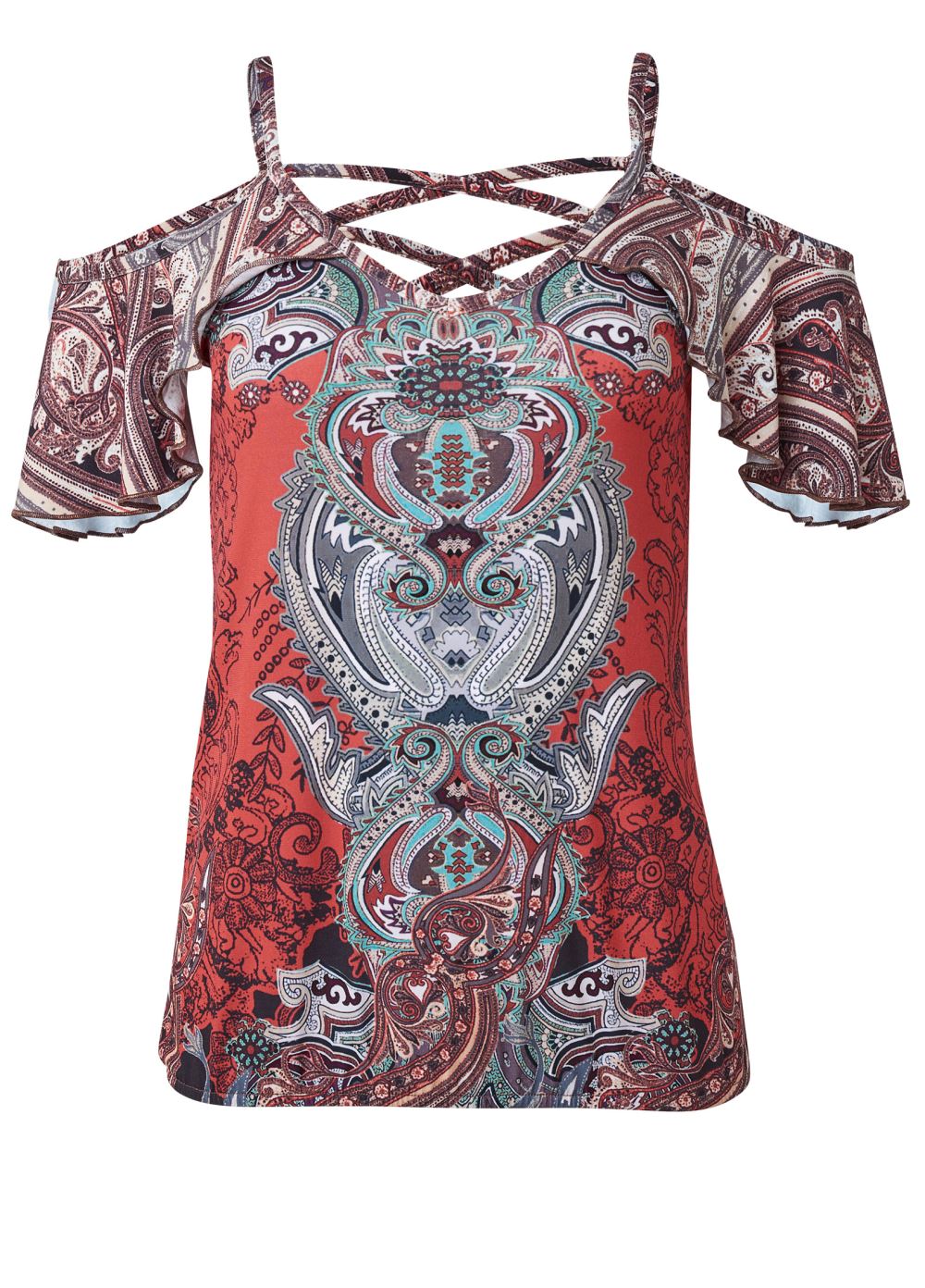 Venus Plus Size Paisley Cold-Shoulder Top