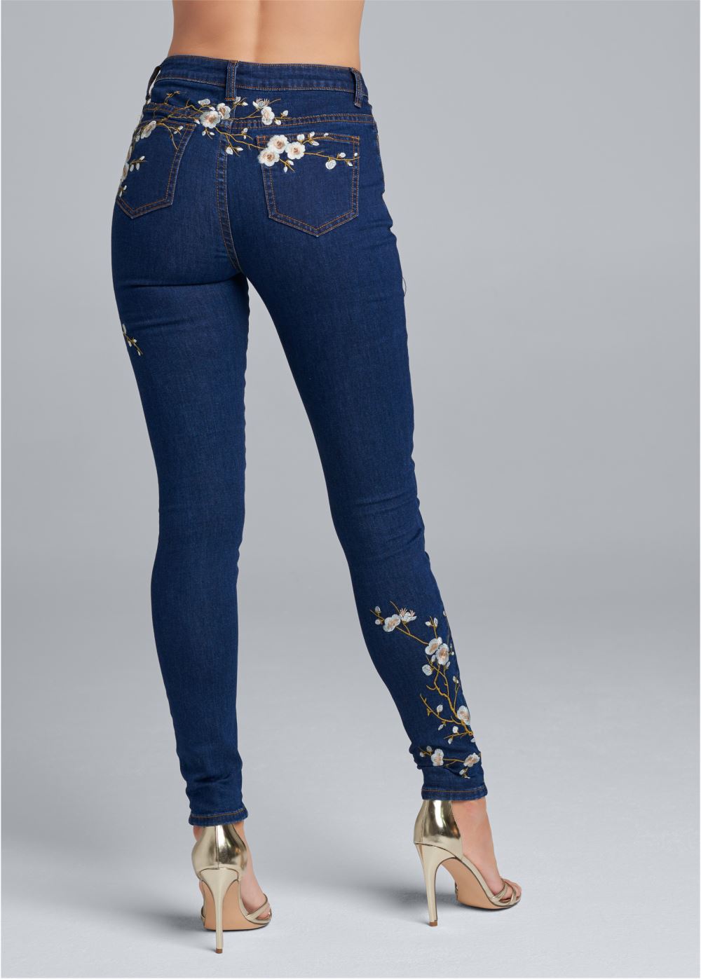 Venus Dark Wash FLORAL EMBROIDERED SKINNY JEANS