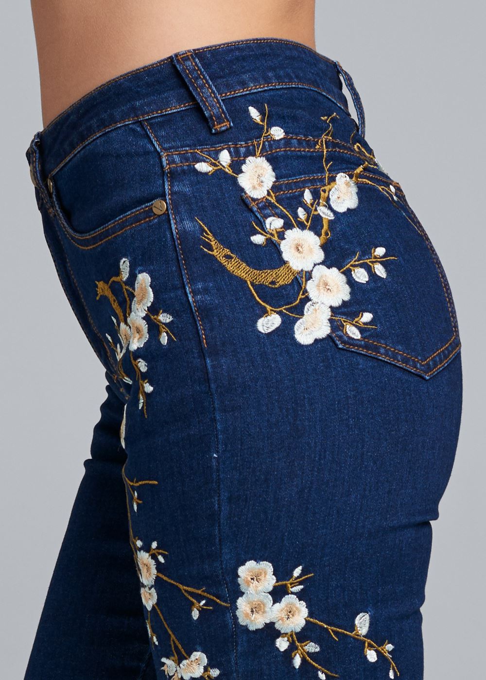 Venus Dark Wash FLORAL EMBROIDERED SKINNY JEANS