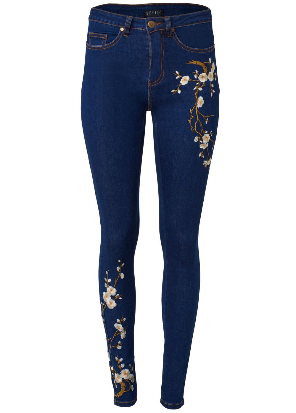 Venus Dark Wash FLORAL EMBROIDERED SKINNY JEANS