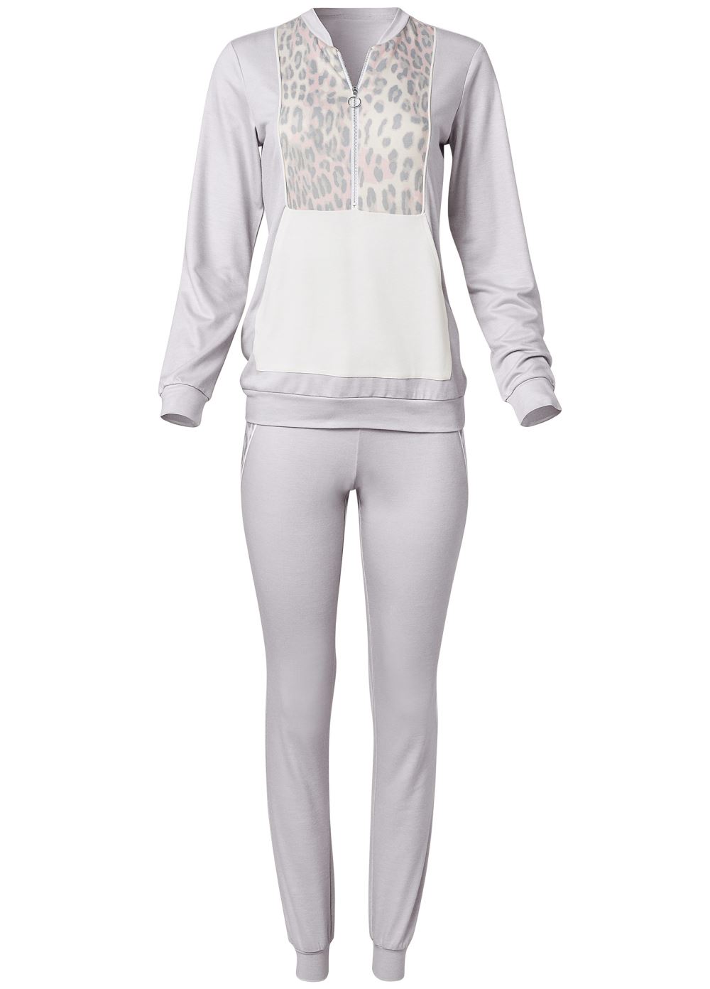 Venus Plus Size Cozy Leopard Print Pant Set in Grey Multi