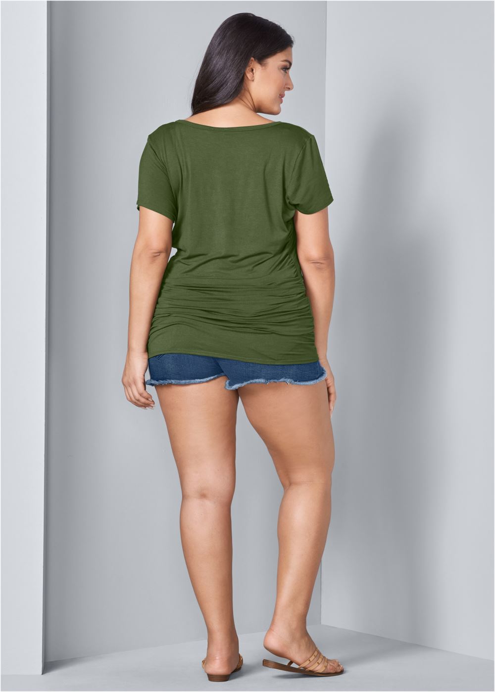 Venus Olive Ruched Detail Top