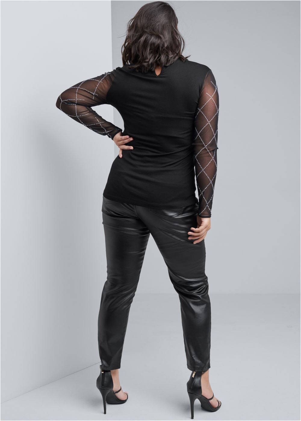 Venus Plus Size 5-Pocket Faux-Leather Pants in Black