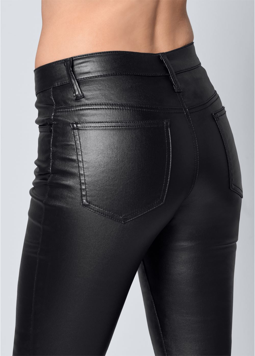 Venus Plus Size 5-Pocket Faux-Leather Pants in Black