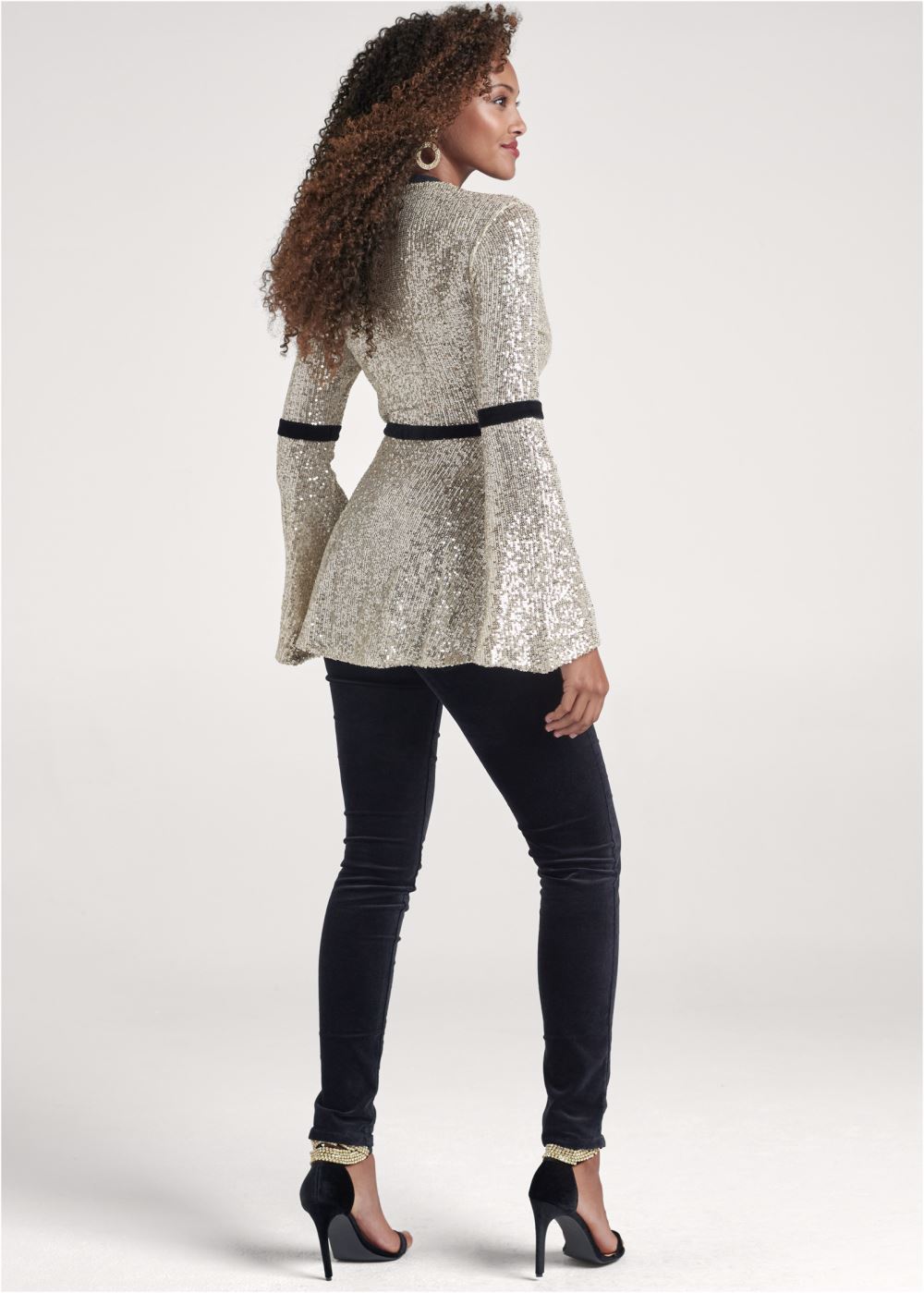 Venus Plus Size Sequin Bell Sleeve Top