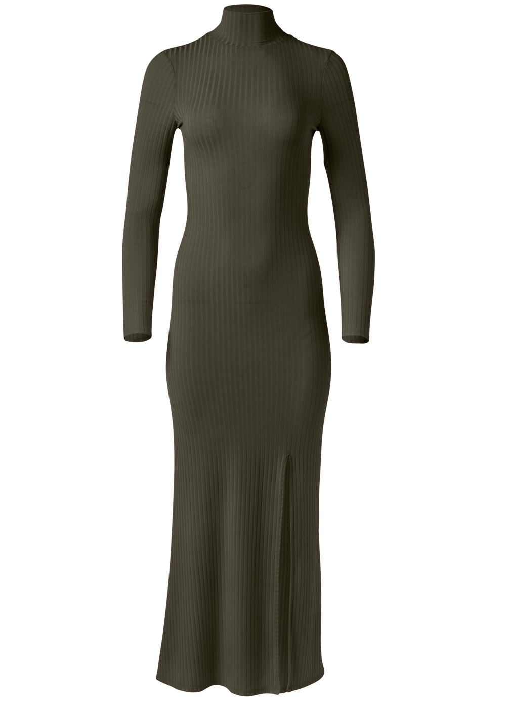 Venus Plus Size Ribbed Mock-Neck Long Dress