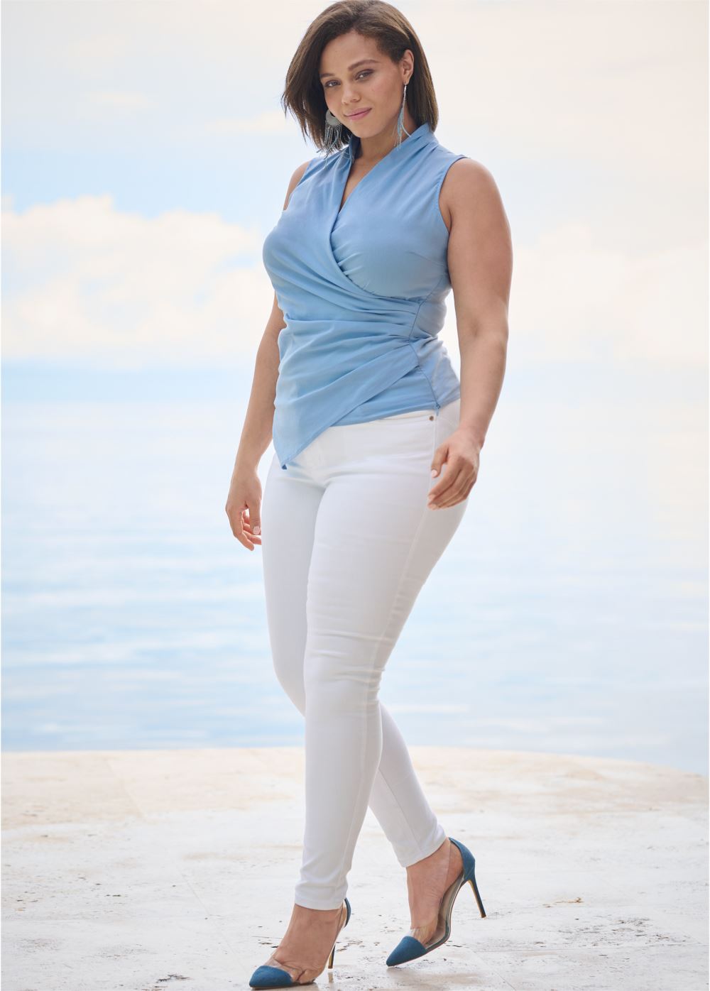 Venus Light Blue SURPLICE DETAILED TOP