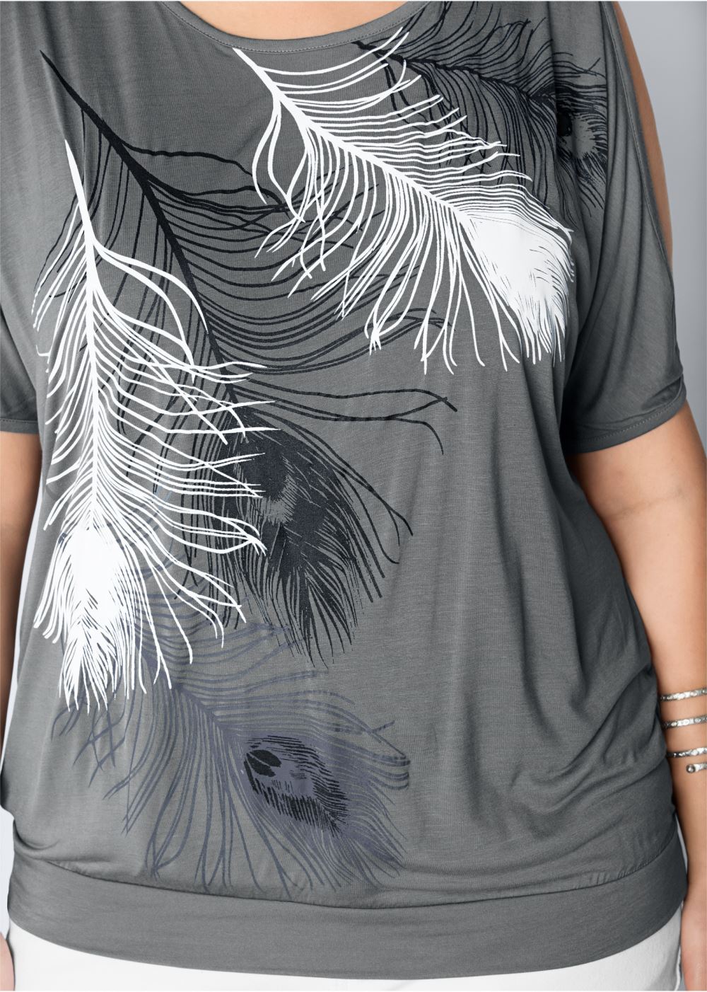 Venus Grey Feather cold-shoulder tee