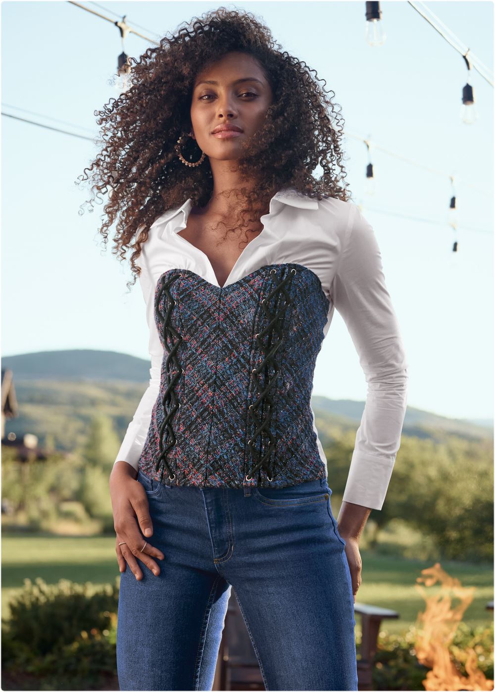 Venus Plus Size Layered Tweed Bustier Top