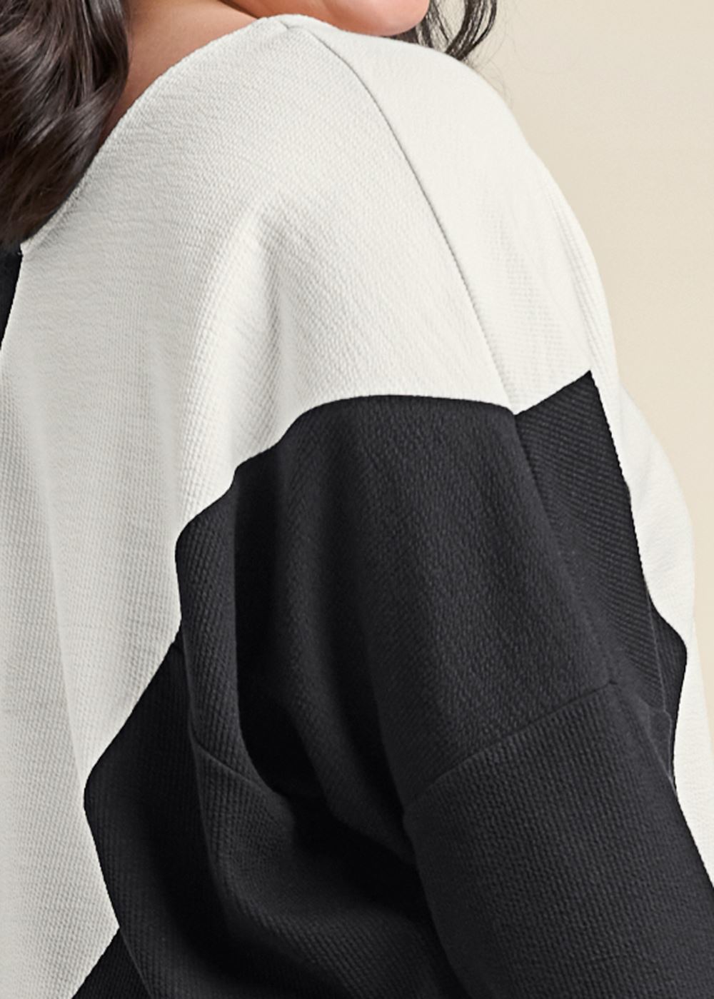 Venus Plus Size Color Block Oversized Top in Black & White