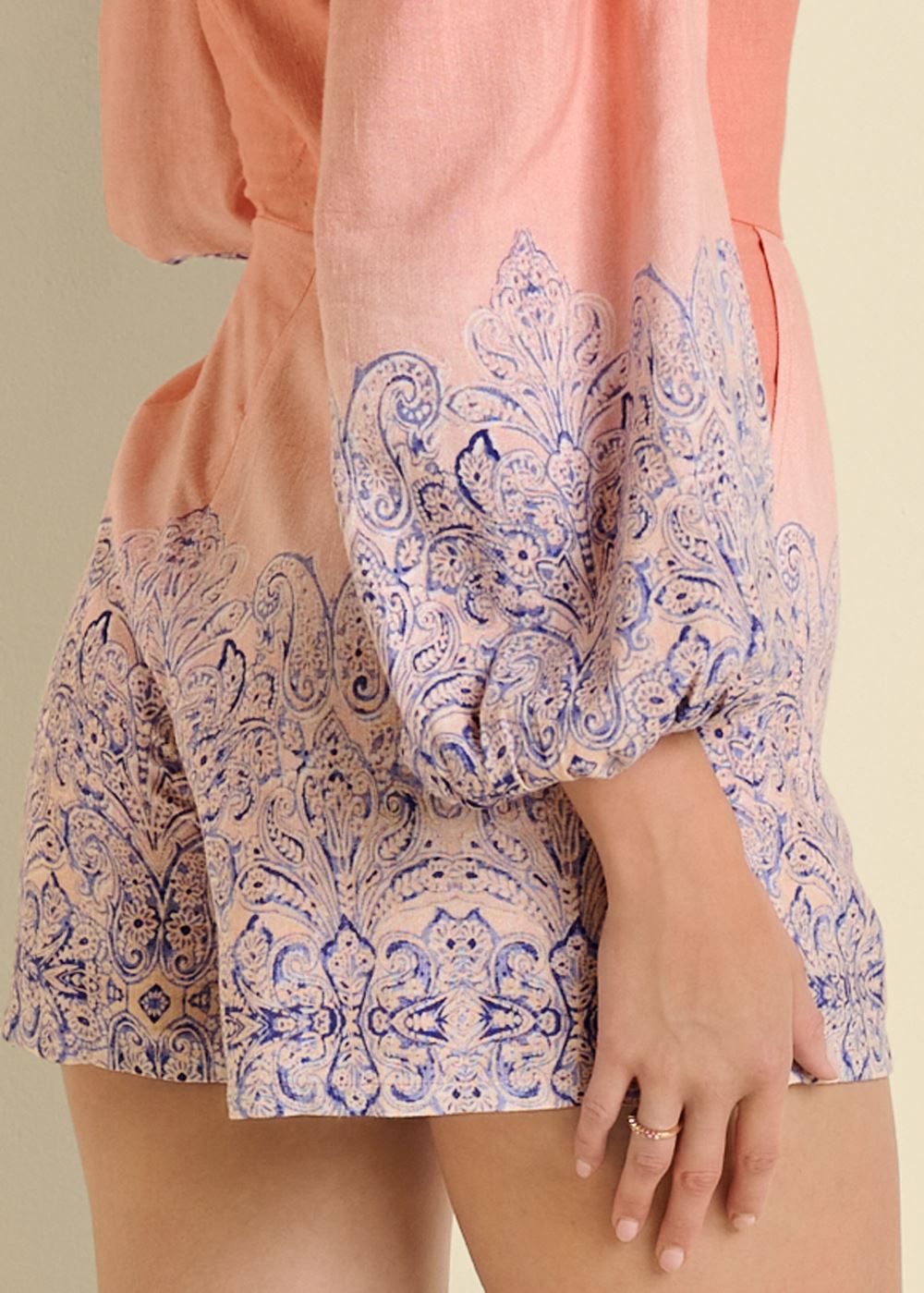 Venus Plus Size Linen Printed Romper in Blush Multi