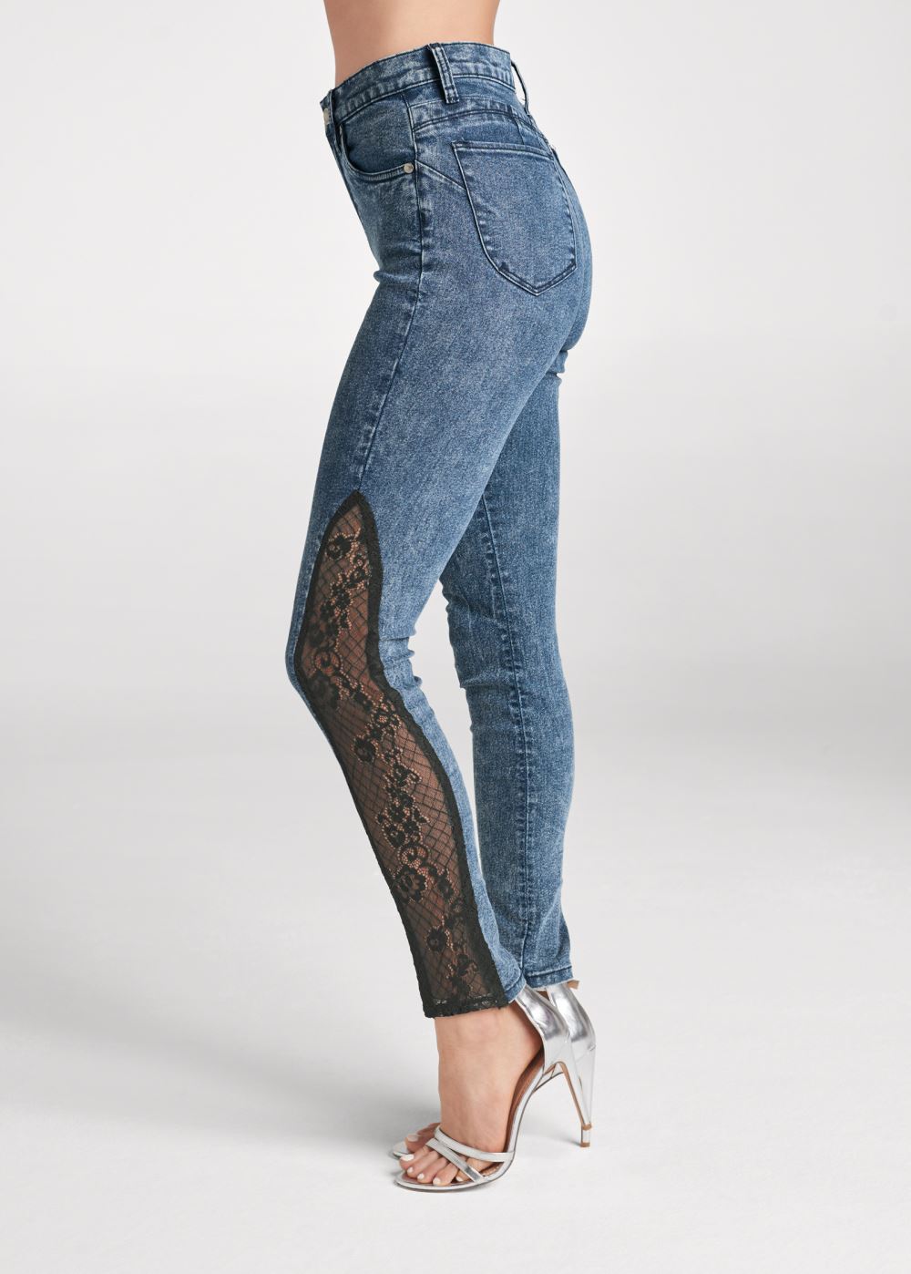 Venus Plus Size Lace Inset Skinny Jeans in Dark Wash