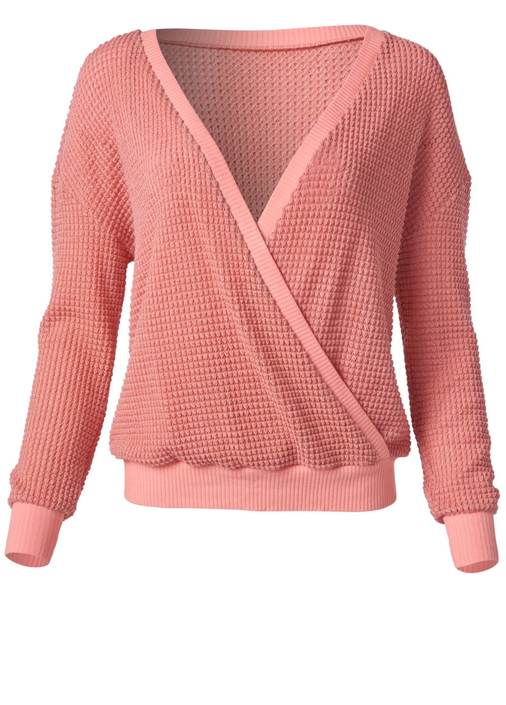 Venus Plus Size Waffle Knit Surplice Lounge Top in Coral