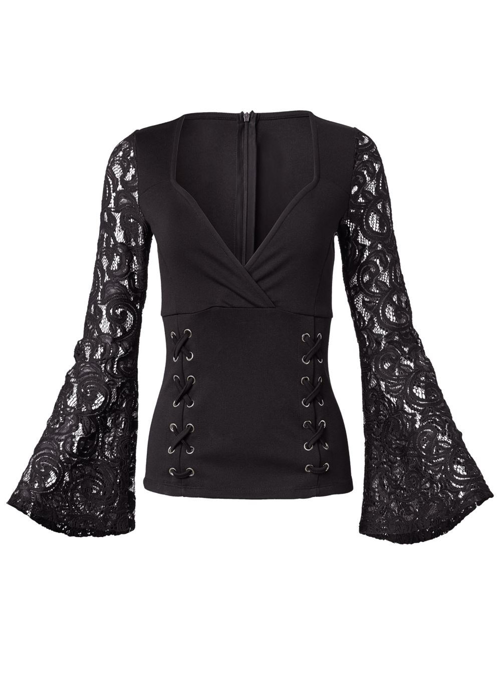 Venus Plus Size Grommet Lace Sleeve Top