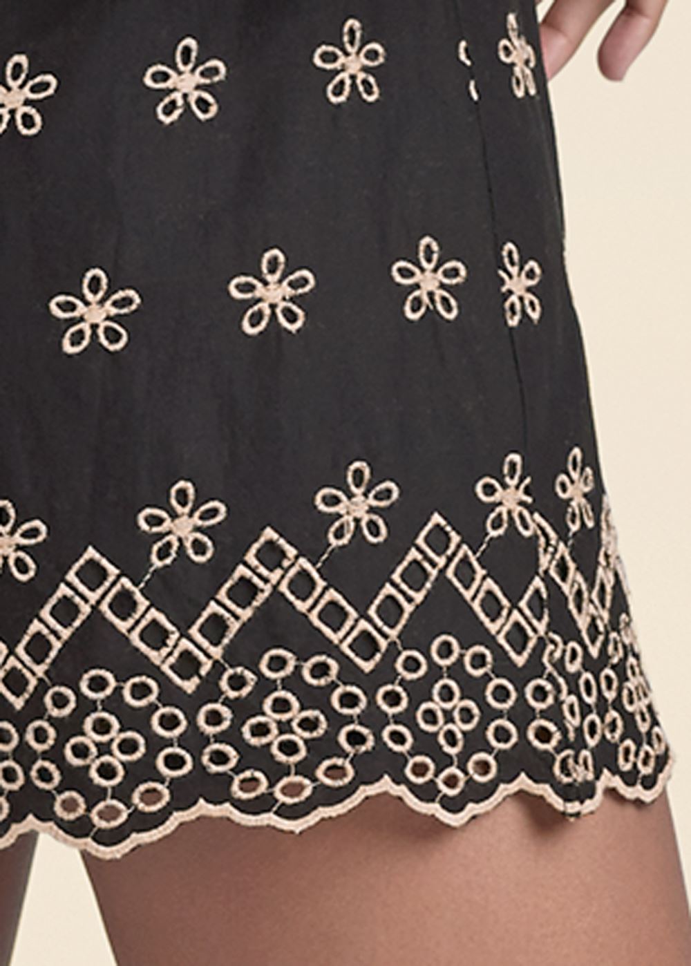 Venus Plus Size Eyelet Wrap Tie Romper in Black & Taupe