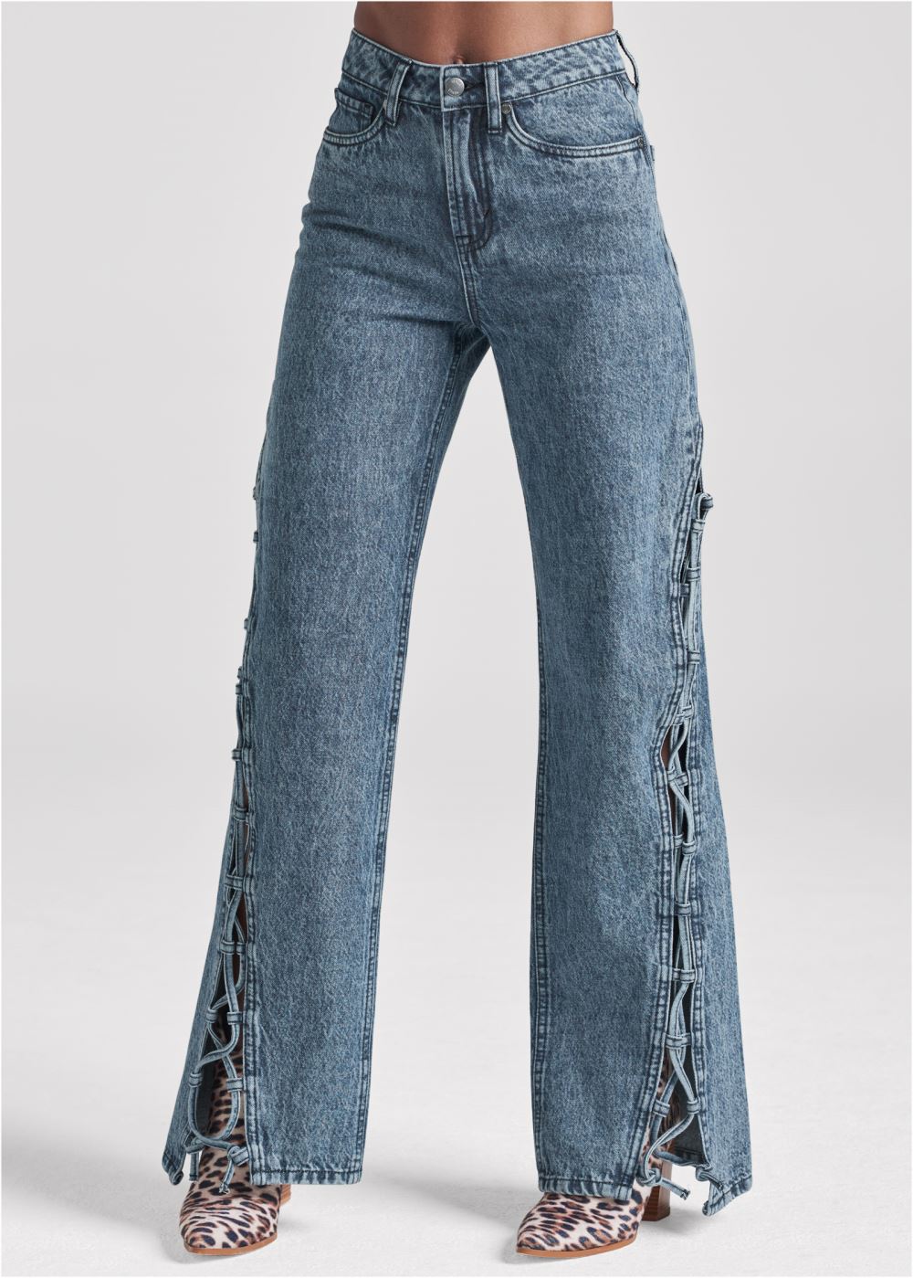 Venus Plus Size New Vintage Lace-Up Jeans in Dark Cool Wash