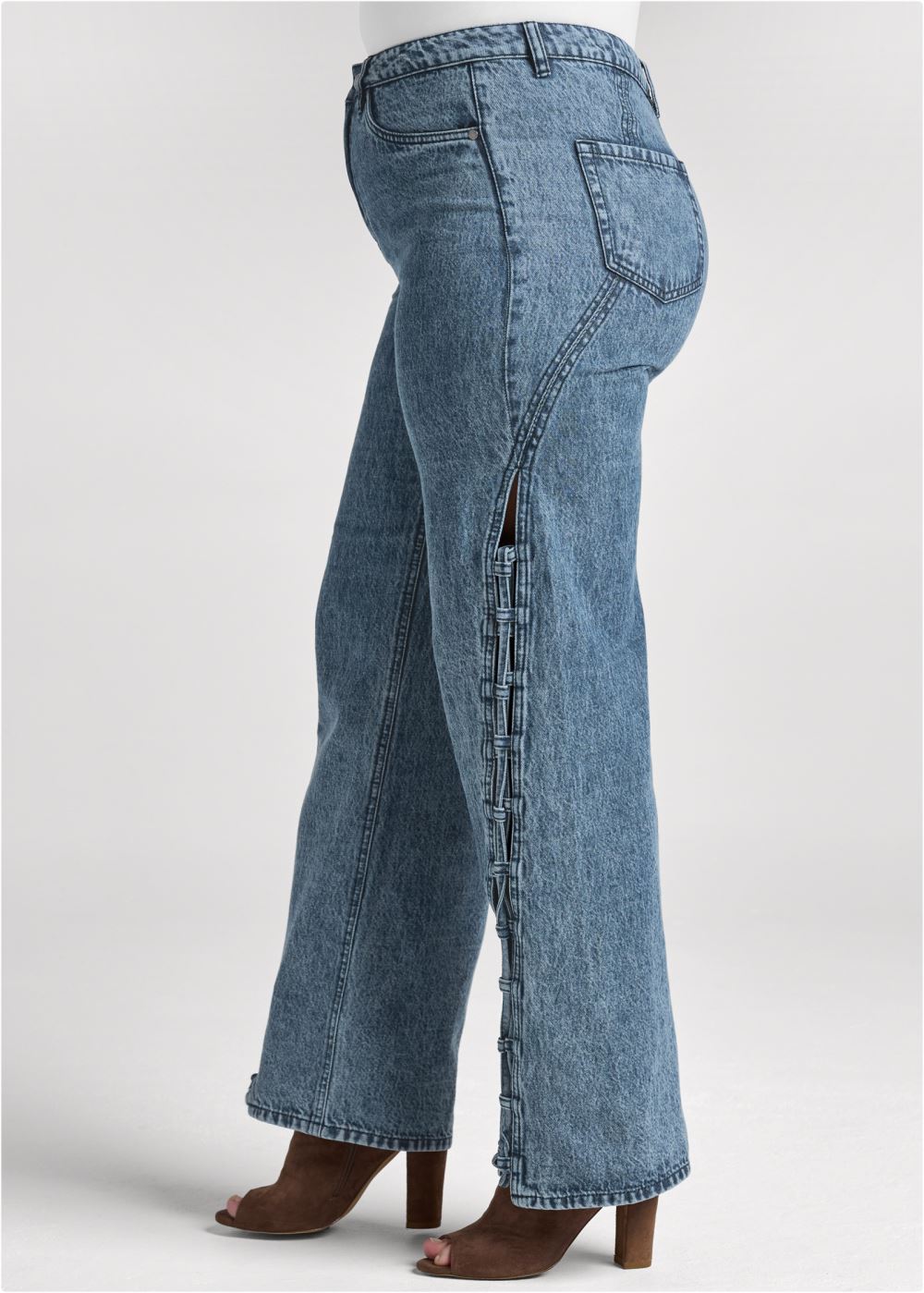 Venus Plus Size New Vintage Lace-Up Jeans in Dark Cool Wash