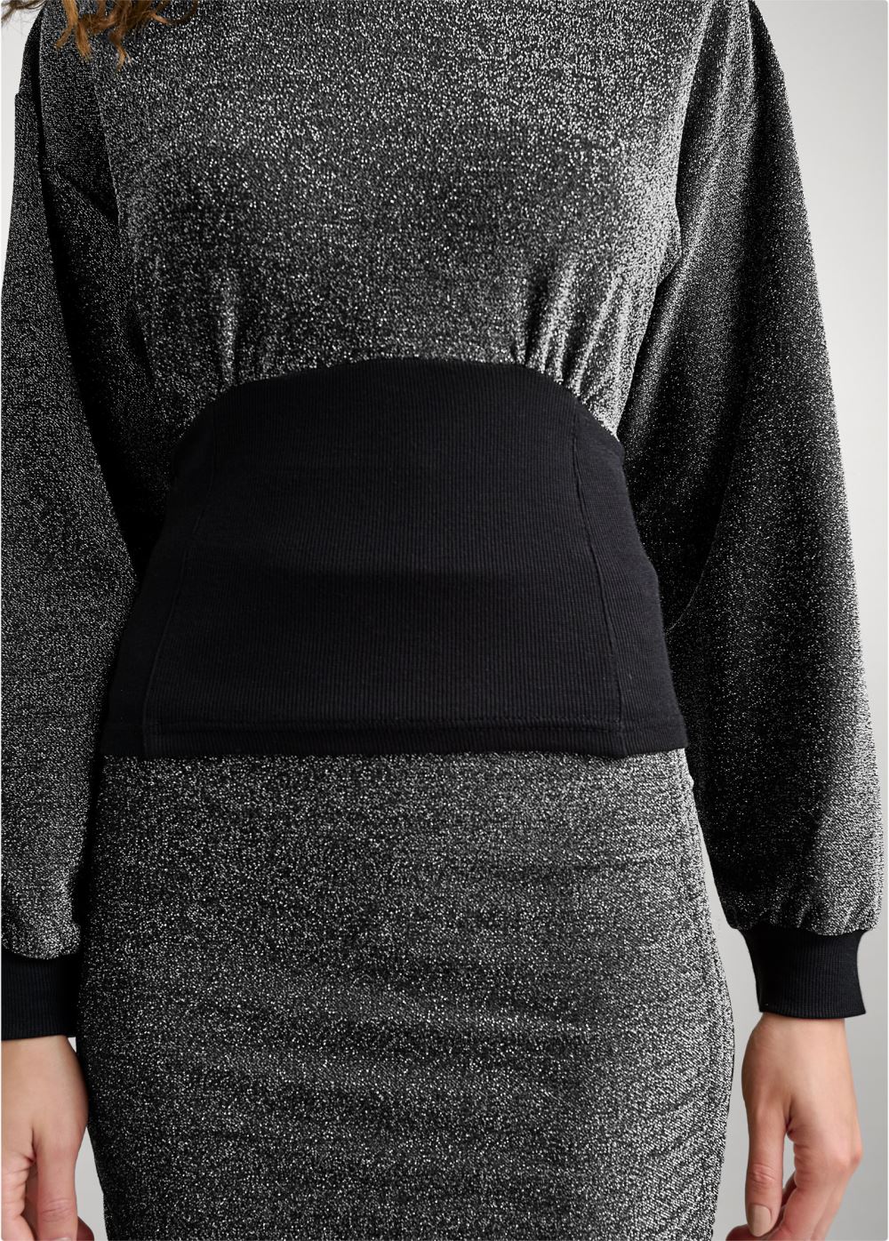 Venus Plus Size Sparkle Lounge Skirt Set in Black & Silver