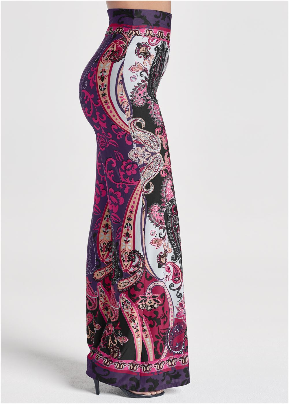 Venus Plus Size Wide Leg Paisley Print Pants in Pink Multi