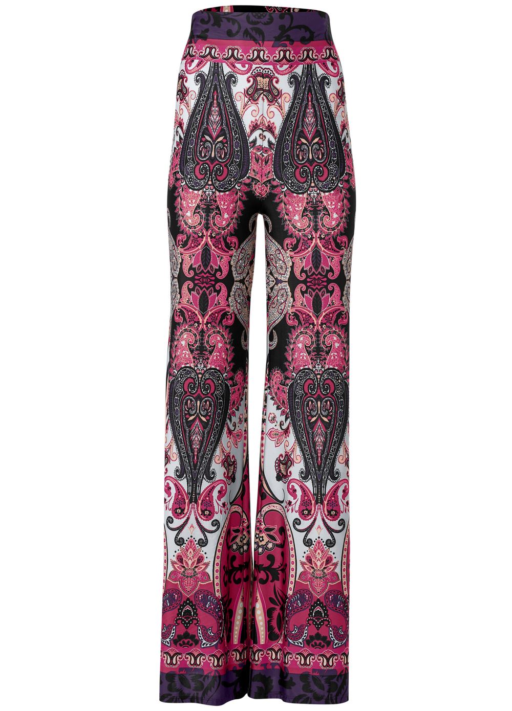 Venus Plus Size Wide Leg Paisley Print Pants in Pink Multi