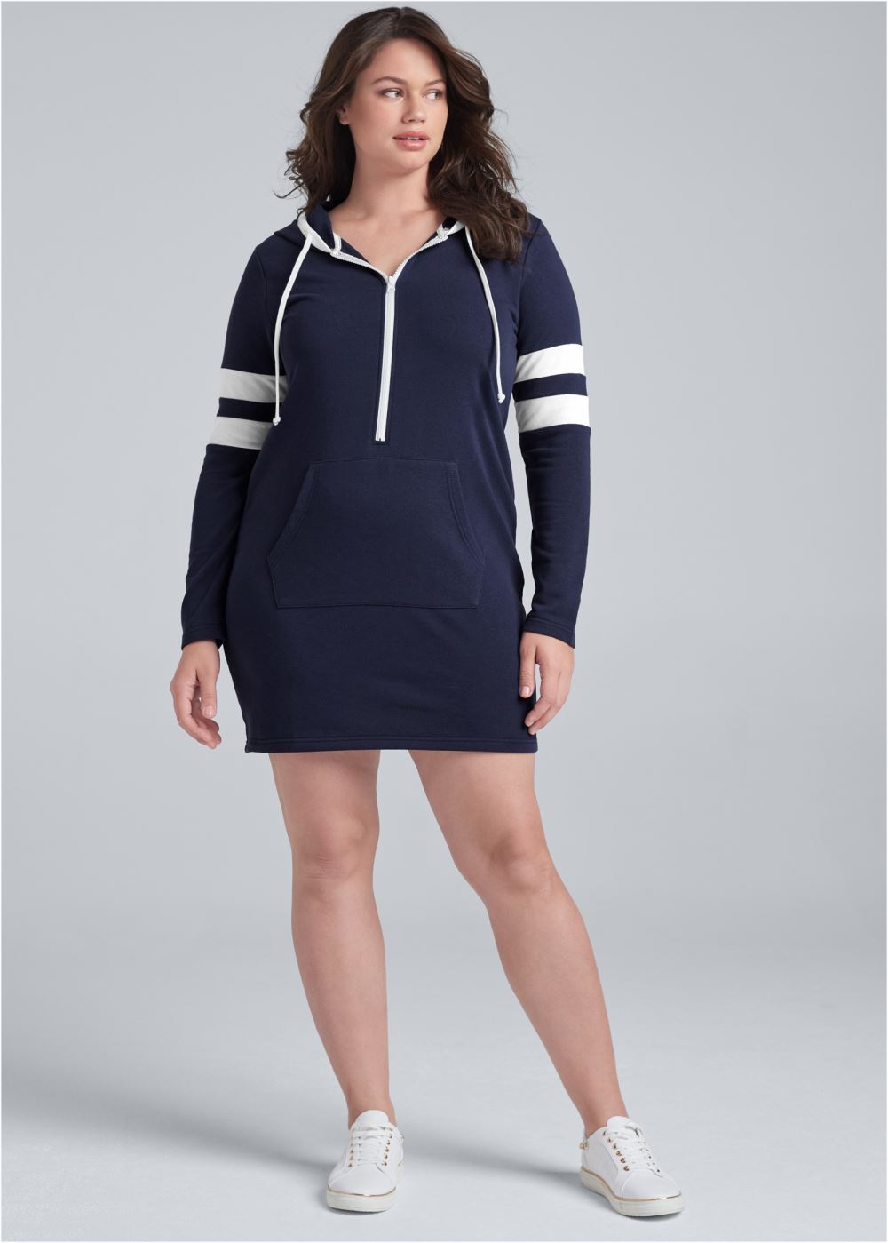 Venus Plus Size Striped Zipper Front Dress