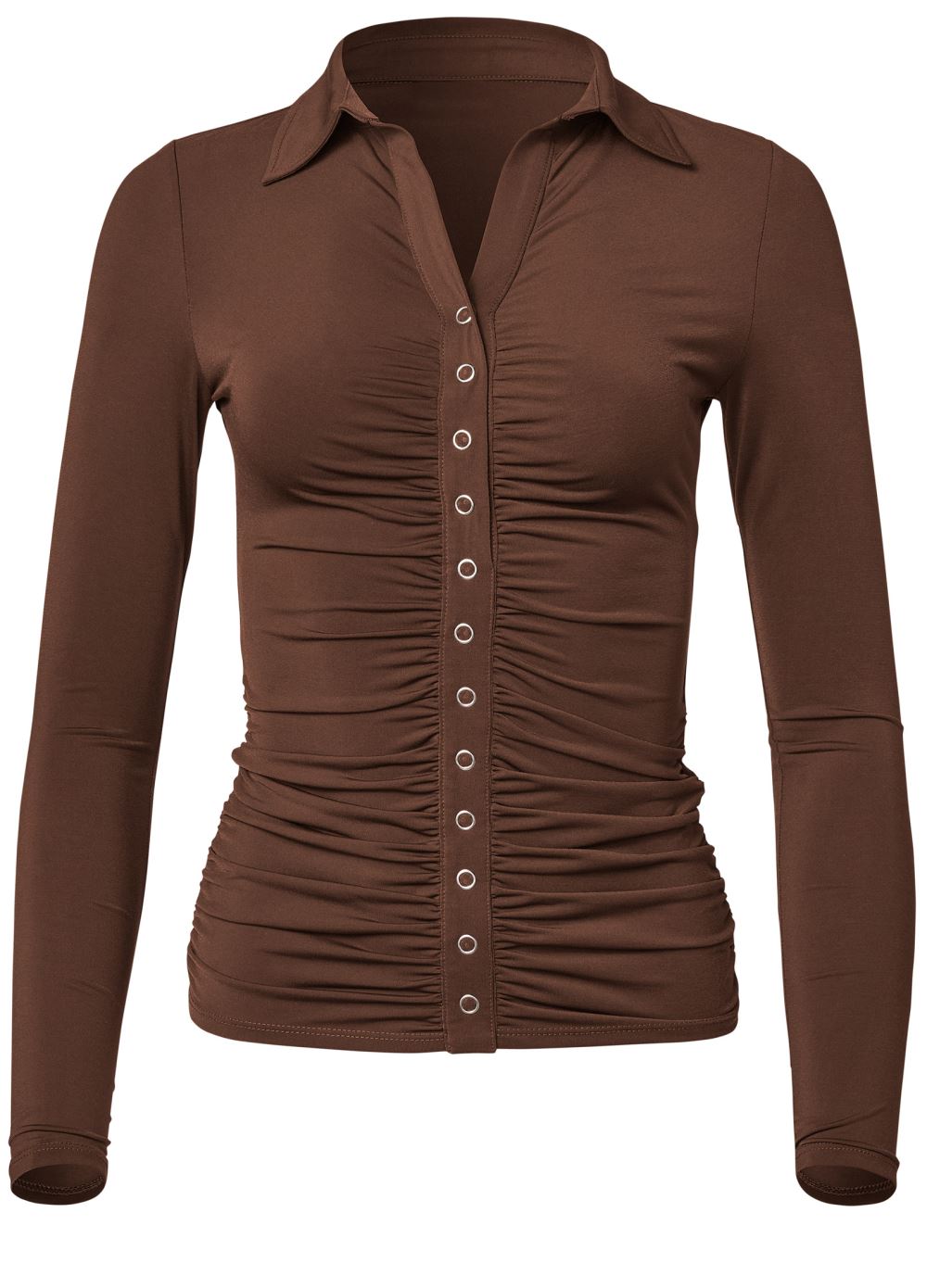 Venus Brown SNAP FRONT COLLARED TOP