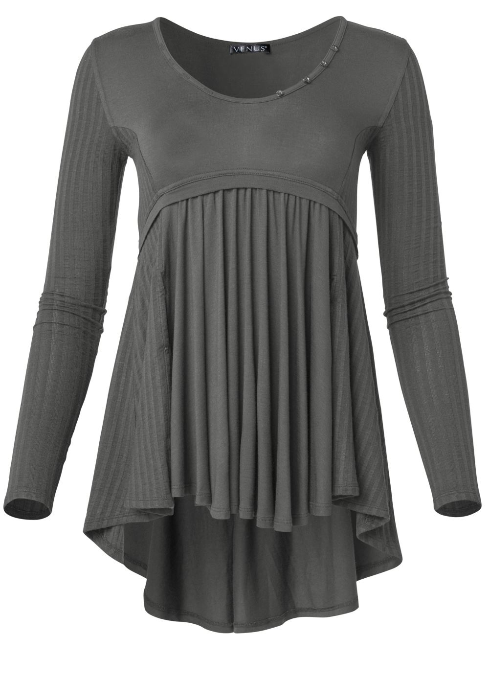 Venus Dark Grey High-low ribbed casual top