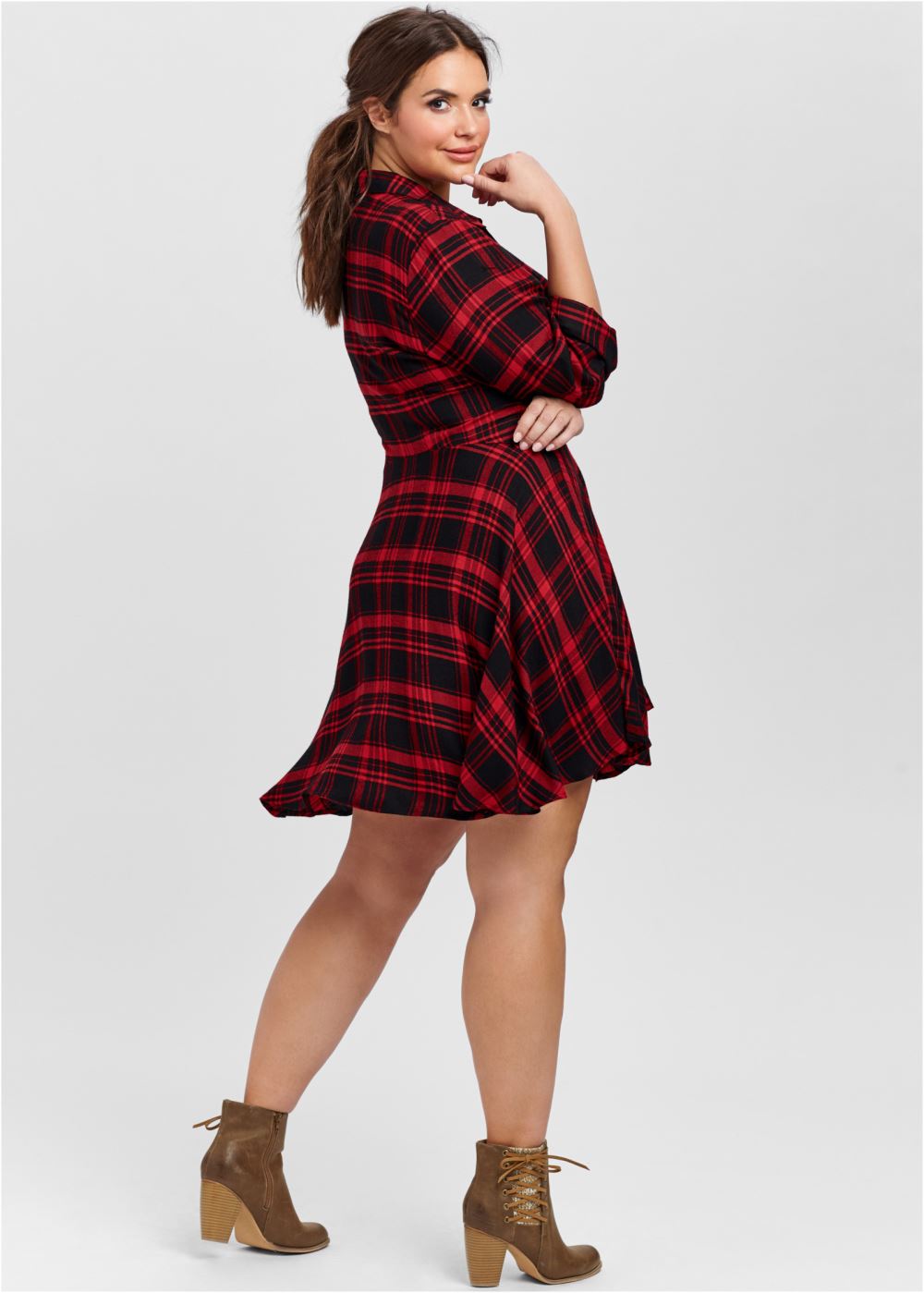 Venus Plus Size Plaid High Low Dress