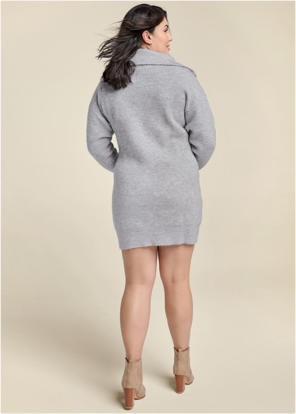Venus Heather Grey ZIP FRONT SWEATER DRESS
