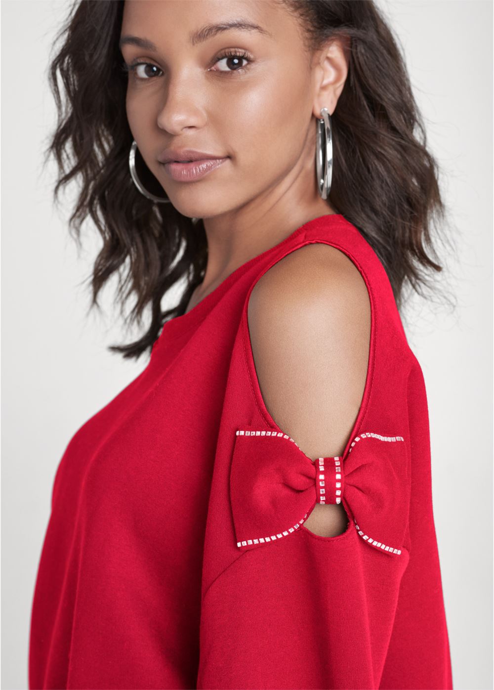 Venus Plus Size Bow Tie Sleeve Sweatshirt