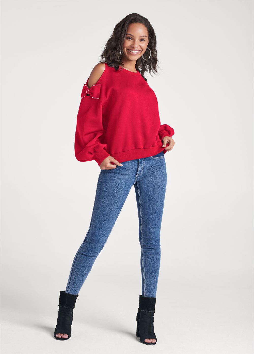 Venus Plus Size Bow Tie Sleeve Sweatshirt