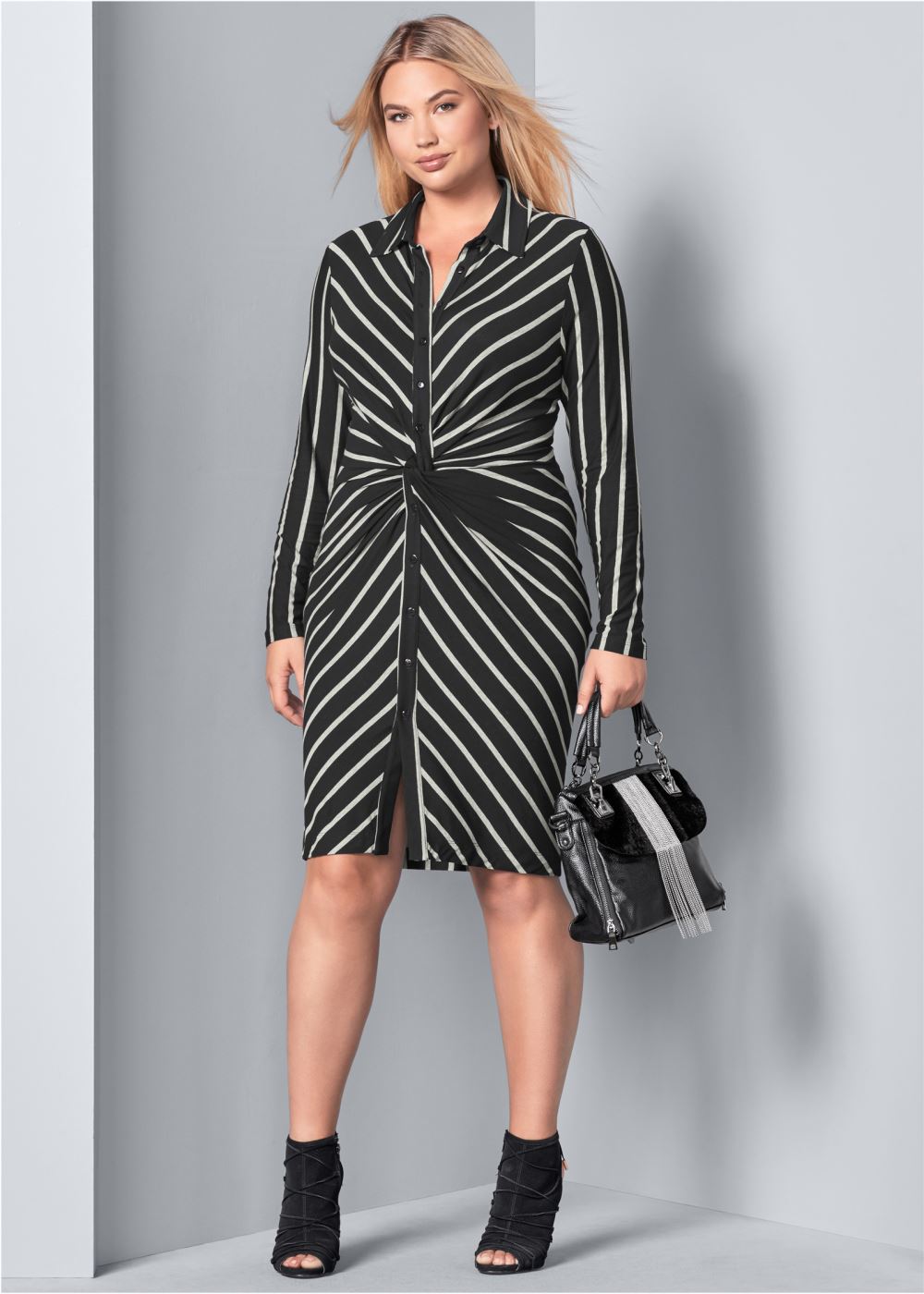 Venus Plus Size Knot Detail Shirt Dress
