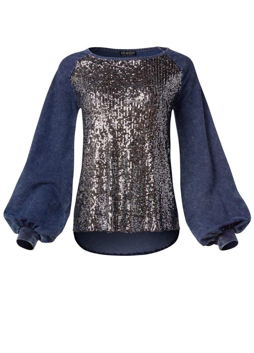 Venus Plus Size Washed Sequin Lounge Top in Blue & Silver