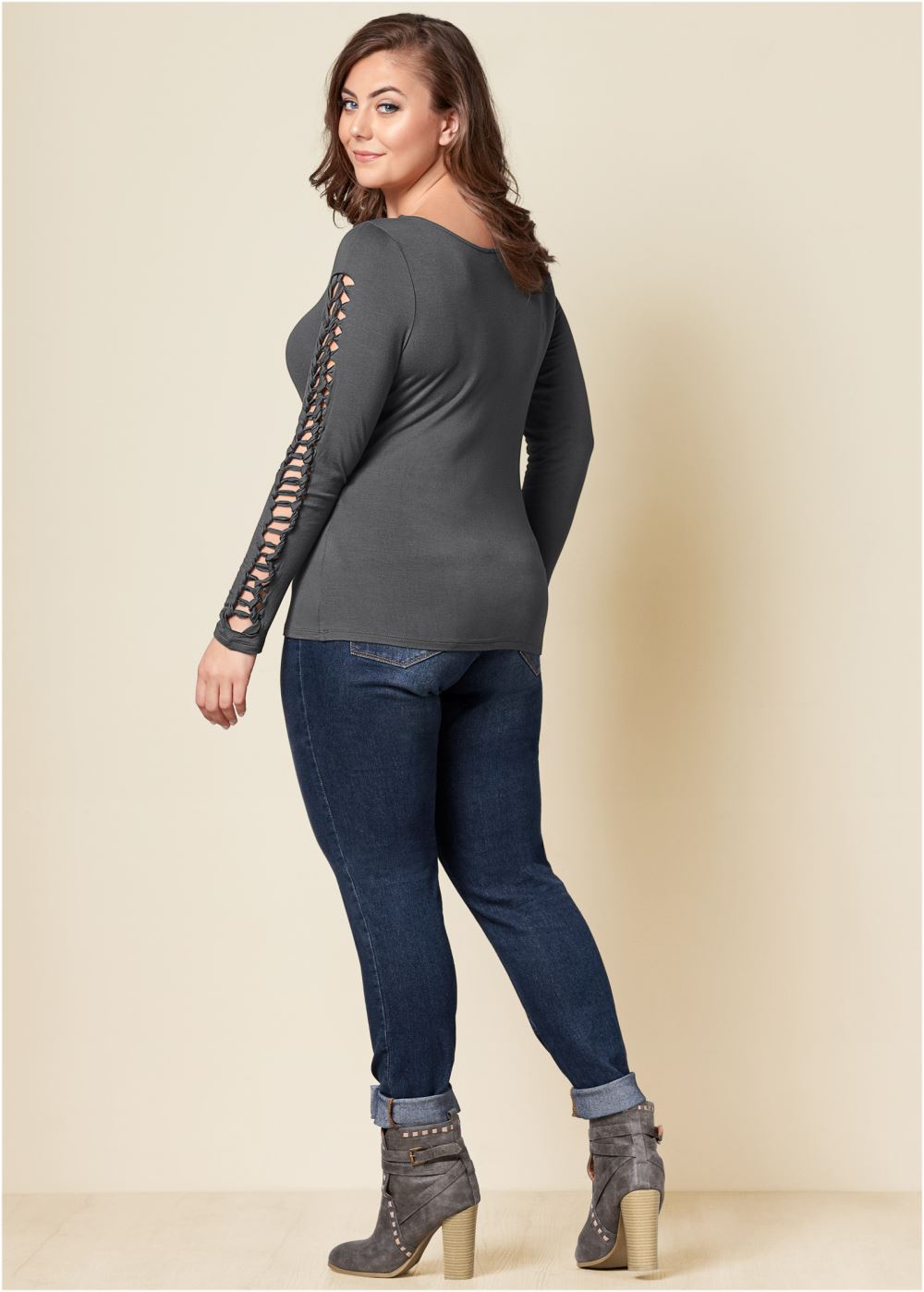 Venus Plus Size Cut Out Sleeve Detail Top