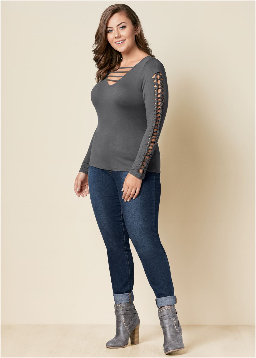 Venus Plus Size Cut Out Sleeve Detail Top