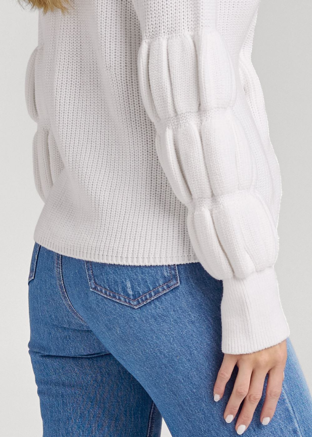Venus Plus Size Keyhole Tiered Sleeve Sweater in White