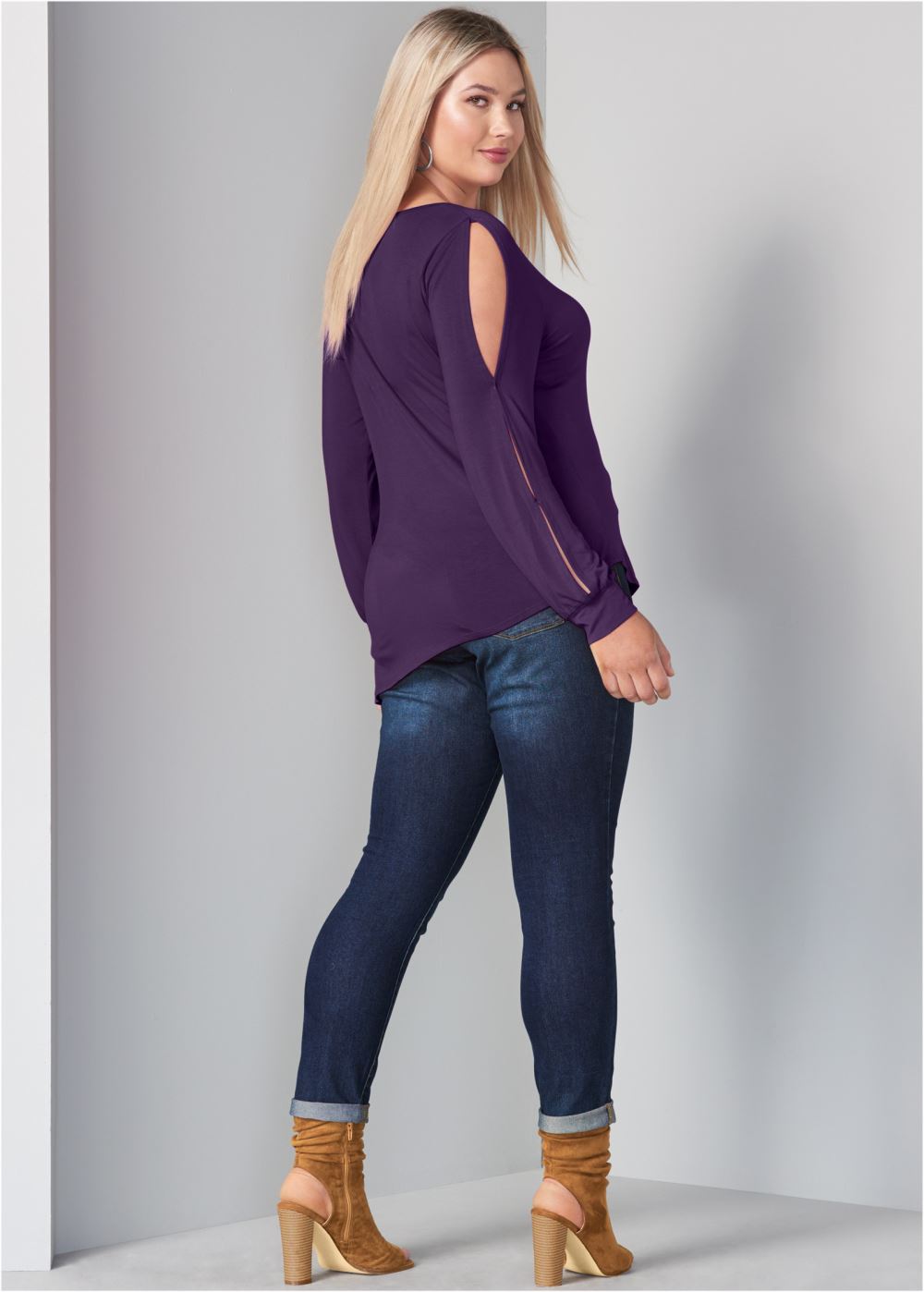 Venus Plus Size V-Neck Cold-Shoulder Top