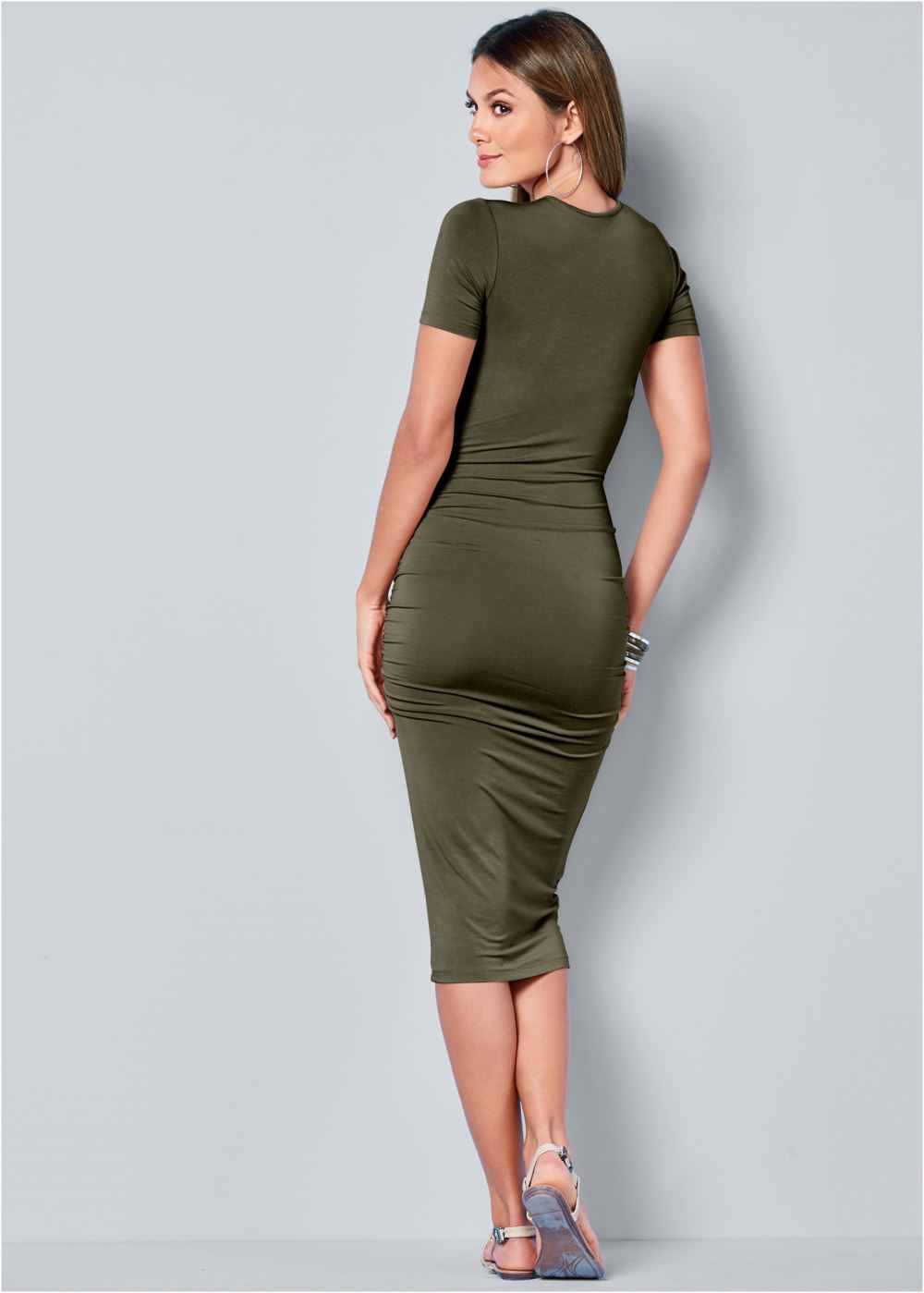 Venus Olive Basic High Neck Dress